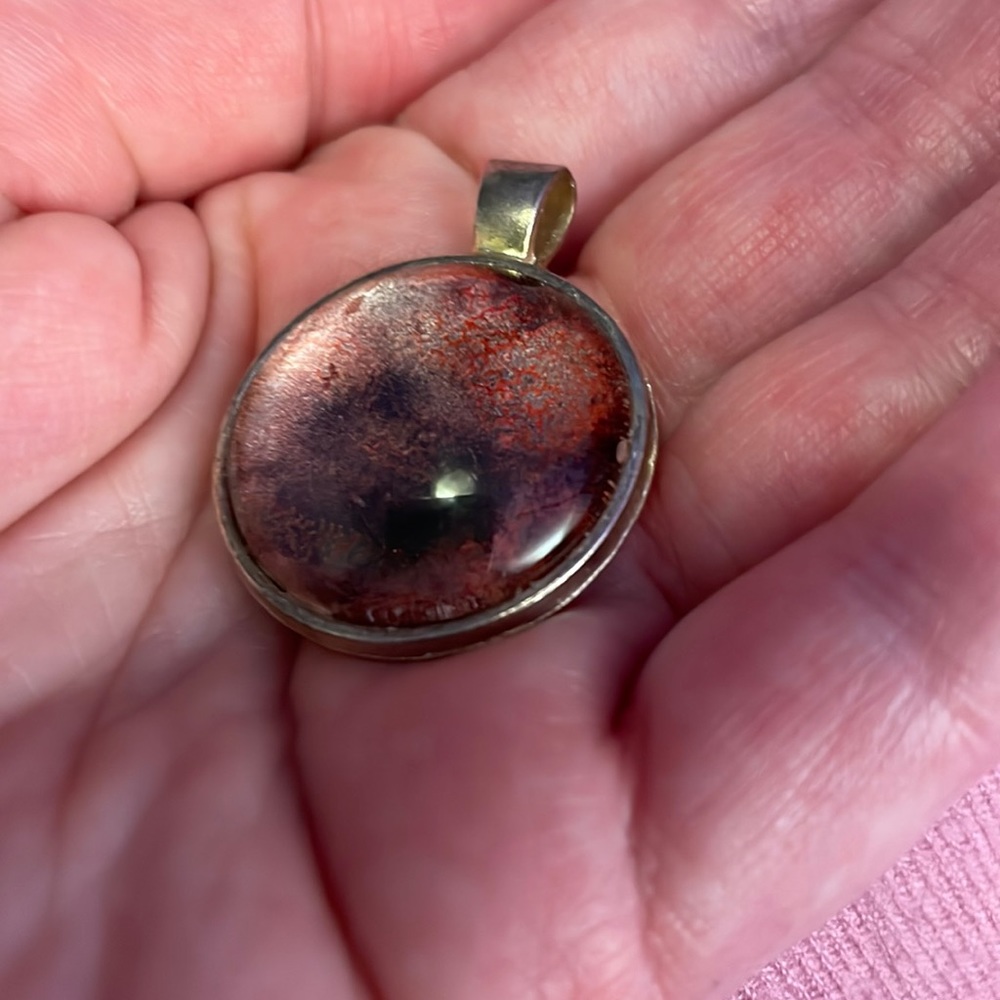 Handmade Jewelry Silvertone Pendant With Alcohol Ink Art Under Domed Glass